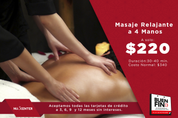 Masaje Relajante a 4 manos por $220 - Nu3center Puebla - Puebla