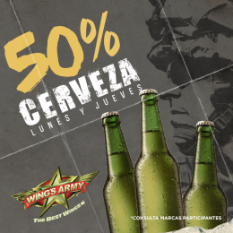 50% de descuento en cervezas participantes los días Lunes y Jueves soldado. - Wing's Army Puebla - P...