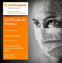 Certificado :Profesor Cristian Rivera Reyes - Smith & Nephew - Ortopedista - Dr. Cristian Rivera Rey...
