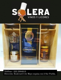 Promoción especial Solera
Caja para regalar incluye :
1 Brandy Rva. Campo Real 
1 Dulce de Leche ...