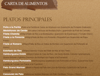 Platos principales - Bistro y Vinos - Puebla